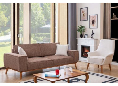 Soggiorno Set 3 posti beige con lussuosa poltrona bianca 2 pezzi