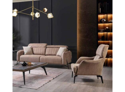 Soggiorno beige Divano in tessuto Poltrona di lusso 3 posti 1 posto 2 pezzi  - Soggiorno beige Divano in tessuto Poltrona di lusso 3 posti 1 posto 2 pezzi