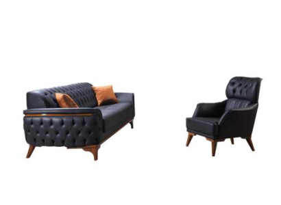 Chesterfield nero set di design divani di lusso in pelle Poltrona poltrona di design