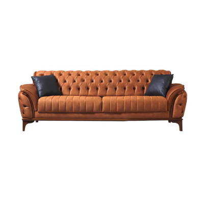 Arancione-nero Chesterfield Set di lusso con divano a tre posti e poltrona 2 pezzi.
