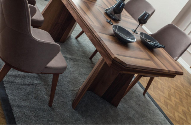 Completo gruppo da pranzo con design Essecke Tavolo da pranzo in legno 6x sedie imbottite.