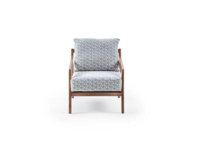 Soggiorno Poltrona elegante in tessuto Roubster con struttura in legno bianco Singolo.