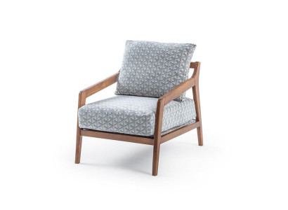 Soggiorno Poltrona elegante in tessuto Roubster con struttura in legno bianco Singolo.