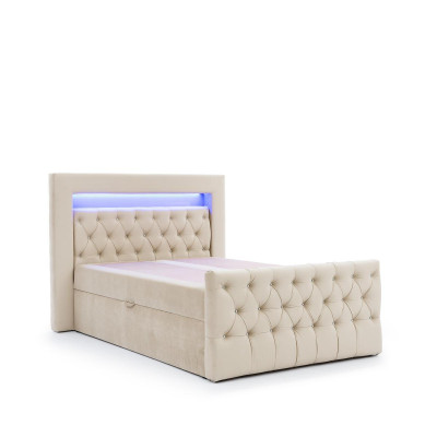 Beige set da camera Chesterfield con letto, pouf e 2 comodini.