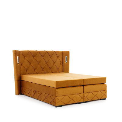 Letto Chesterfield esclusivo marrone con comodini imbottiti mobili da designer.