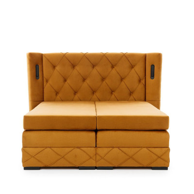 Letto Chesterfield esclusivo marrone con comodini imbottiti mobili da designer.