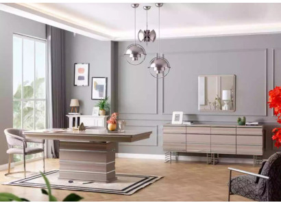 Set gruppo tavolo 6x sedie sala da pranzo tavolo in legno design sala da pranzo nuovo