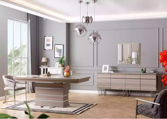 Sala beige credenza specchio design mobile consolle legno designer