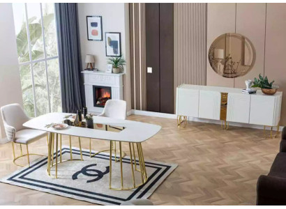 Set soggiorno credenza specchio lusso moderno legno bianco 2 pezzi.