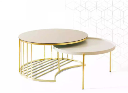 Moderni 2 tavolini da caffè in acciaio inossidabile tavolino del soggiorno nuovo oro.