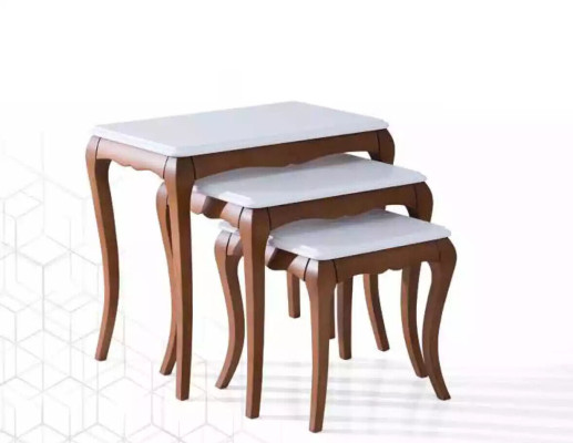 Tavolino 3x Soggiorno Mobili Materiale Legno Bianco Design Moderno