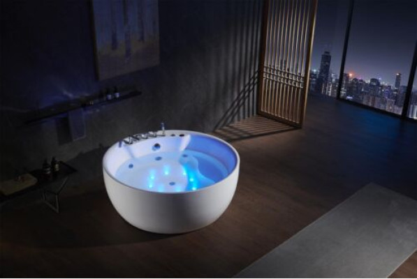 Vasca da bagno circolare idromassaggio con LED, massaggio a bolle, design benessere