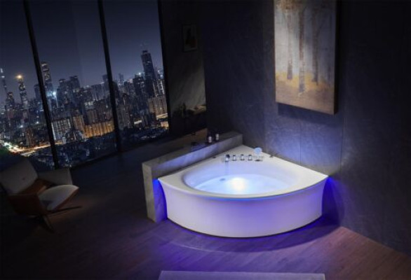 Vasca da bagno ad angolo Vasca da bagno ad angolo con idromassaggio Ergonomica Cascata d'acqua a LED