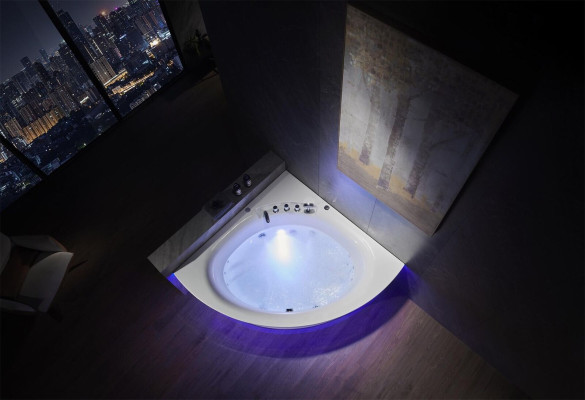 Vasca da bagno ad angolo Vasca da bagno ad angolo con idromassaggio Ergonomica Cascata d'acqua a LED