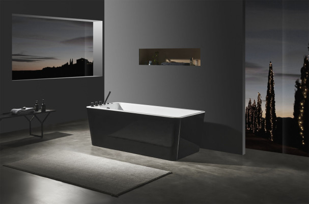 Vasca da bagno di lusso nera Vasca da bagno bianca 170x80 con rubinetti completi