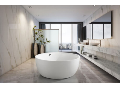 Vasca da bagno rotonda, vasca da bagno autoportante, vasca da bagno per il bagno, bianca, autoportante.