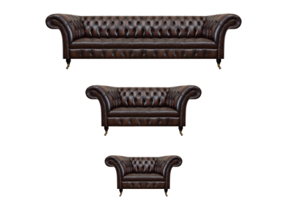 Chesterfield in pelle marrone Soggiorno Arredamento divani Set di mobili imbottiti di lusso.
