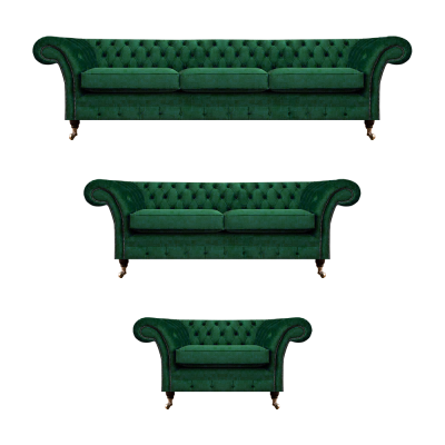 Chesterfield set divano 3 pezzi arredamento imbottito verde soggiorno 3+2+1