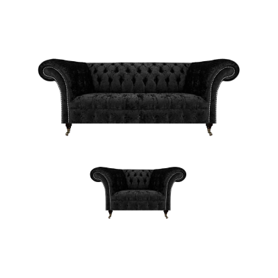 Nero completo Chesterfield imbottito arredamento lussuoso soggiorno