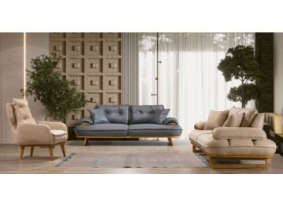 Elegante salotto grigio-beige, divano design 3+3+1 posti 3 pezzi