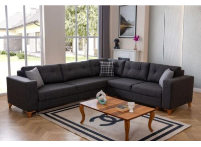 Soggiorno grigio a L, divano in stoffa di design, lusso, divano moderno