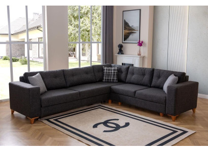 Soggiorno grigio a L, divano in stoffa di design, lusso, divano moderno