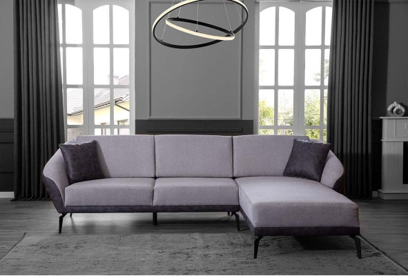 Bianco-grigio divano angolare in tessuto per soggiorno a forma di L, divano angolare design in tessuto.
