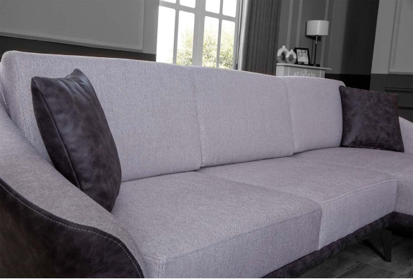 Bianco-grigio divano angolare in tessuto per soggiorno a forma di L, divano angolare design in tessuto.
