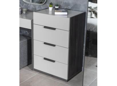 Mobile camera da letto in legno di design grigio-bianco con cassettiera di lusso 4 cassetti