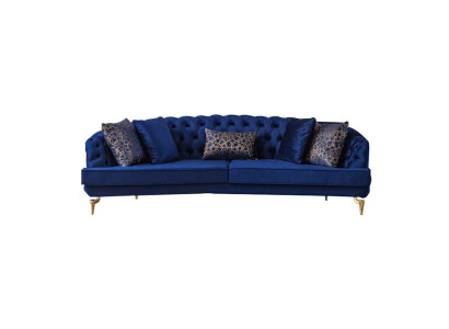 Salotto blu Chesterfield set di divani in tessuto di lusso con 4 posti.