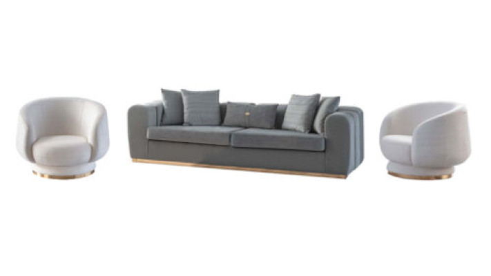 Soggiorno grigio-bianco Set di sedute Lussuosi divani imbottiti Divano a 4 posti Poltrona