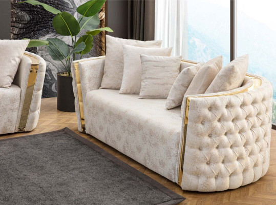 Completamente beige Chesterfield set di divani 3 posti imbottiti 2 posti 2 pezzi.