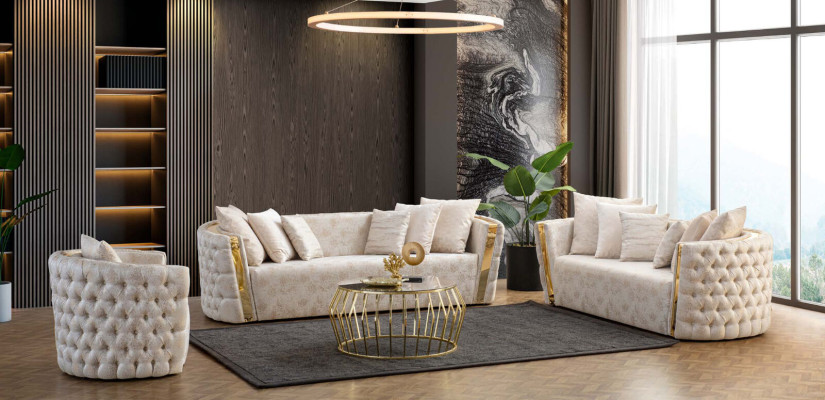 Completamente beige Chesterfield set di divani 3 posti imbottiti 2 posti 2 pezzi.