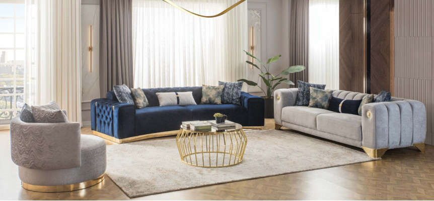 Set da salotto elegante. Divano di design a tre posti + 2 poltrone.