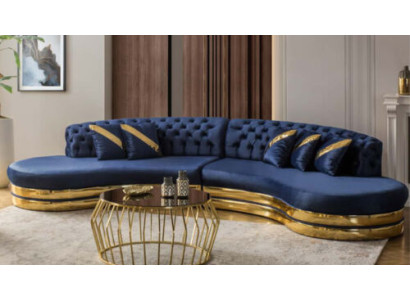 Divano Chesterfield semicircolare blu - Set di 2 pezzi: divano e poltrona bianca del designer nuovo.
