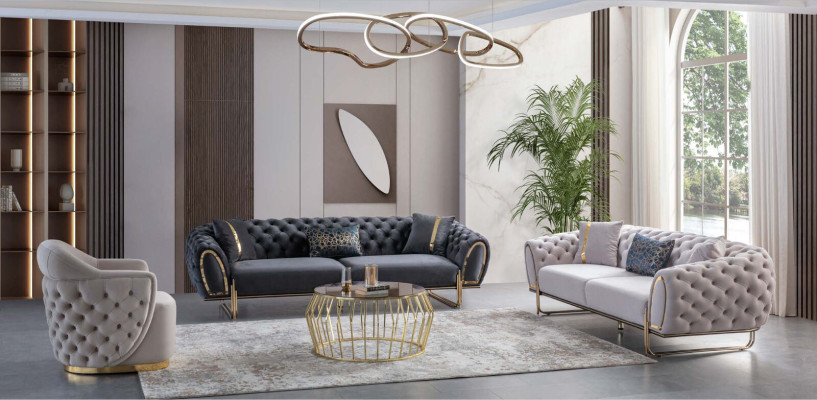 Chesterfield Set divano bianco Elegante divano a 3 posti Poltrona esclusiva 2 pezzi nuovo