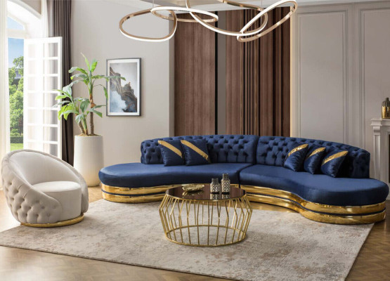 Esclusivo divano Chesterfield semicircolare a 4 posti, divano imbottito di design.