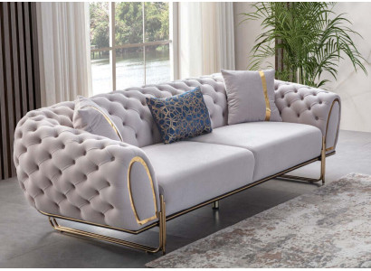 Sofà Chesterfield bianco moderno a tre posti in acciaio inossidabile di lusso