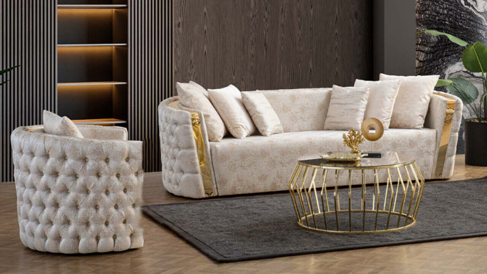 Poltrona singola di lusso, imbottita, design moderno in tessuto, nuova.