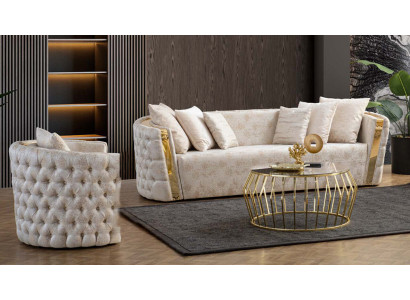 Poltrona singola di lusso, imbottita, design moderno in tessuto, nuova.