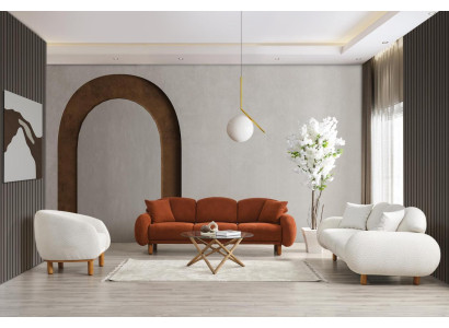 Sofà bianco elegante Set da soggiorno Tre posti Singolo sedile Divani in tessuto imbottito