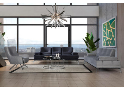 Set completo di divani in tessuto, divani imbottiti moderni a tre posti e poltrona.