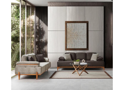 Elegante set da divano, divano in tessuto di design, divani, struttura in legno, mobili