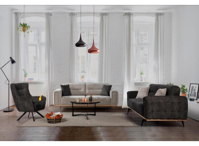 Set da divano grigio-nero con poltrone in tessuto di lusso Mobili per soggiorno moderni