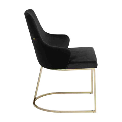 Sedia in tessuto nero moderna per sala da pranzo, monoposto in metallo, arredamento design.