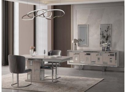 Tavolo da pranzo completo in bianco 2 pezzi, tavolo in sala da pranzo in legno.