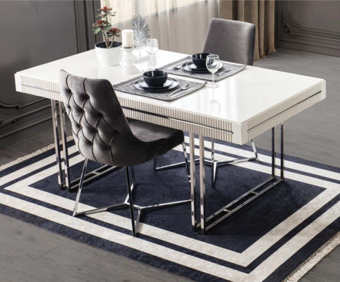 Tavolo da pranzo completo 2 pezzi in legno bianco allungabile buffet.