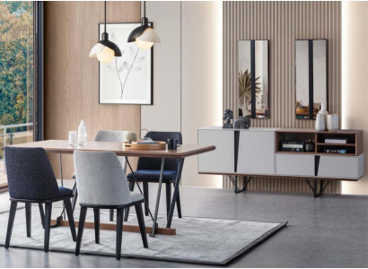 Tavolo da pranzo completo per sala da pranzo 2 pezzi, credenza e tavolo da pranzo bianco in legno