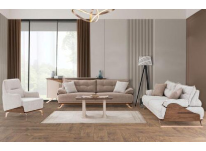 Sofà a tre posti Poltrona Divano Divano imbottito Sofa in tessuto Beige 3 pz