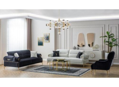 Divano a 3 posti con poltrona e divano in tessuto blu 3 pezzi